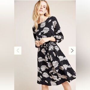 NWT Anthropologie The Odells Eden Black White Dress Belted Cottagecore Size M